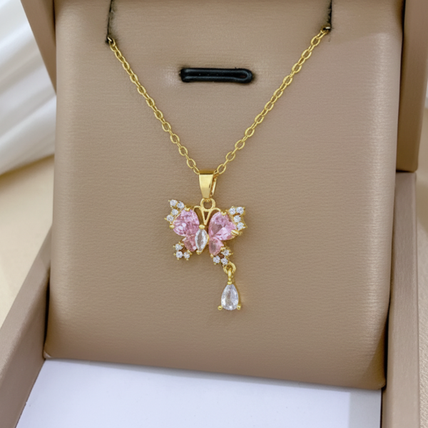 Shimmering Gold Butterfly Necklace | Adjustable Lariat Clover Jewelry