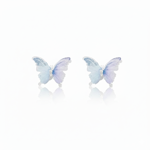 Butterfly Stud Earrings: Blue Gradient Crystal Wings for Women