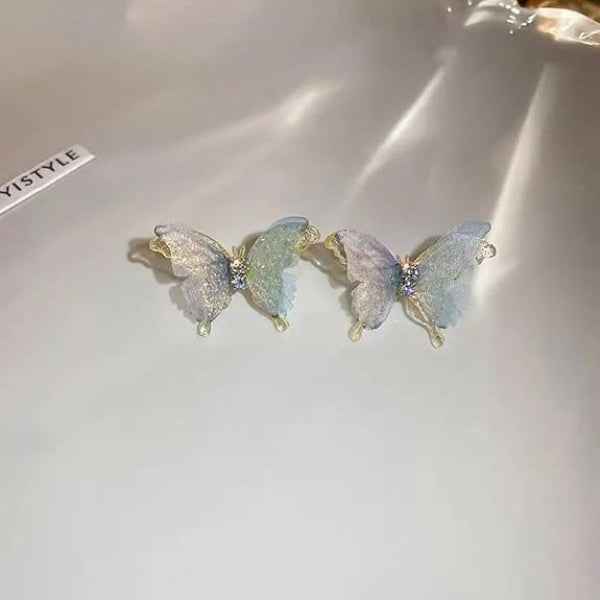 Butterfly Stud Earrings: Blue Gradient Crystal Wings for Women