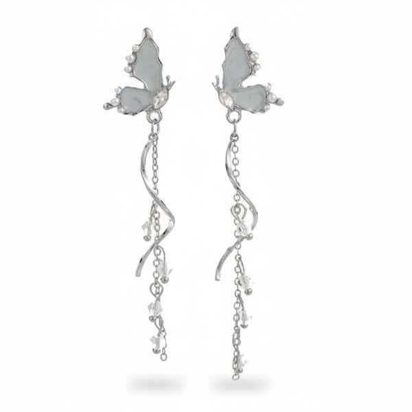 Butterfly Tassel Earrings | Dainty Silver Crystal Drop Dangle Jewelry
