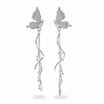 Butterfly Tassel Earrings | Dainty Silver Crystal Drop Dangle Jewelry