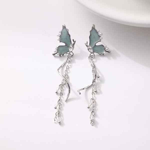 Butterfly Tassel Earrings | Dainty Silver Crystal Drop Dangle Jewelry