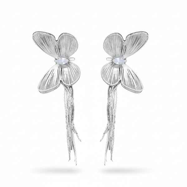 Butterfly Tassel Earrings | Dainty Silver Fringe Crystal Drop Jewelry