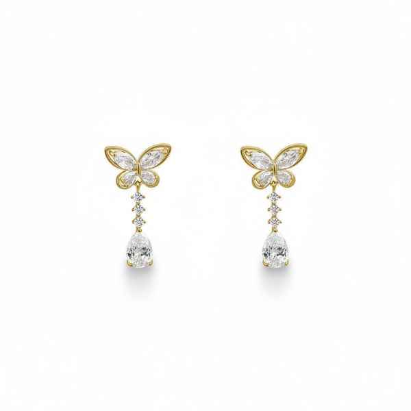Dazzling Butterfly Teardrop Dangle Earrings | Gold Crystal Drop Jewelry