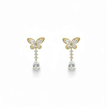 Dazzling Butterfly Teardrop Dangle Earrings | Gold Crystal Drop Jewelry