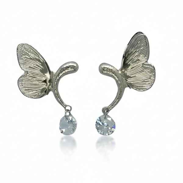 Butterfly Wing Earrings | Dainty Silver Crystal Ethereal Drop Jewelry
