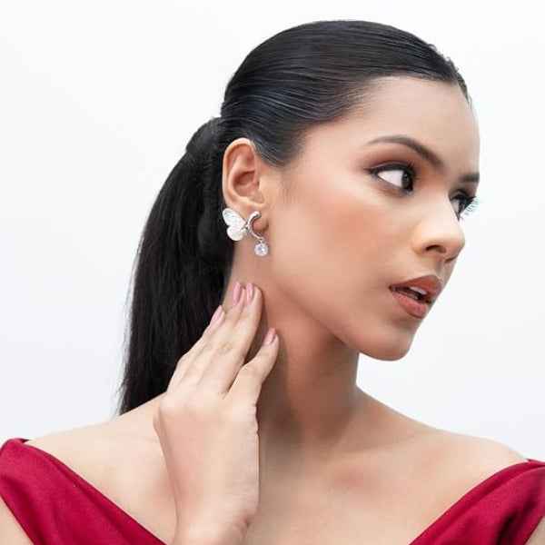 Butterfly Wing Earrings | Dainty Silver Crystal Ethereal Drop Jewelry