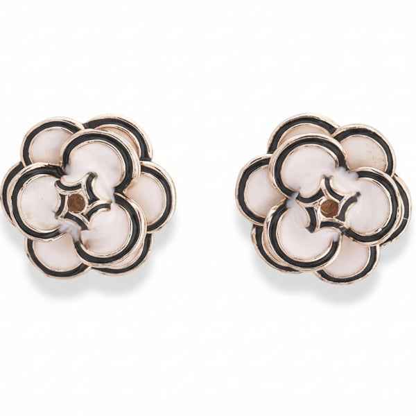 Camellia Flower Earrings - Black White Jewelry & Designer Floral Studs