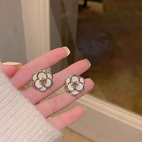 Camellia Flower Earrings - Black White Jewelry & Designer Floral Studs