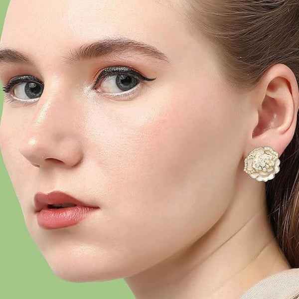 Camellia Pearl Earrings: Gold Floral Stud Earrings for Timeless Style