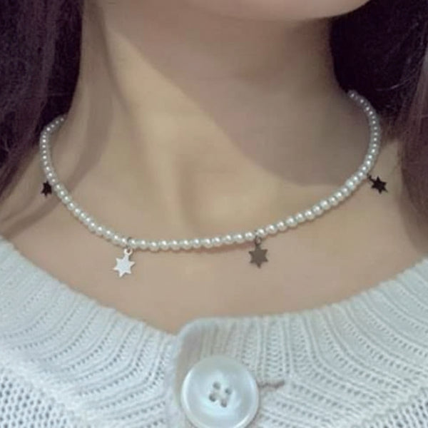 Celestial Pearl Star Choker | Lustrous Handmade Beaded Necklace