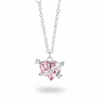 Celestial Pink Heart Saturn Necklace | Luminous Radiant Love Jewelry
