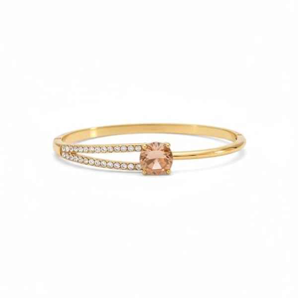 Champagne Crystal Bangle: Gold Gemstone Cuff Bracelet for Women