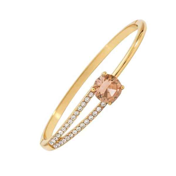 Champagne Crystal Bangle: Gold Gemstone Cuff Bracelet for Women