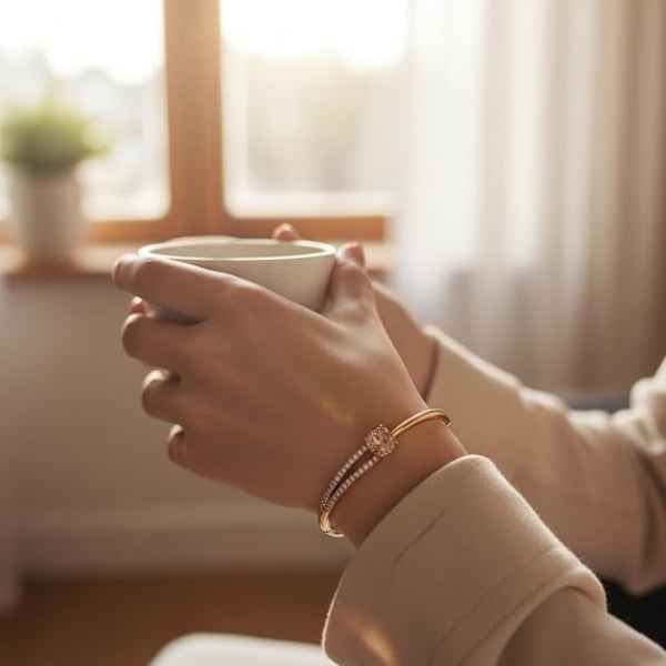 Champagne Crystal Bangle: Gold Gemstone Cuff Bracelet for Women