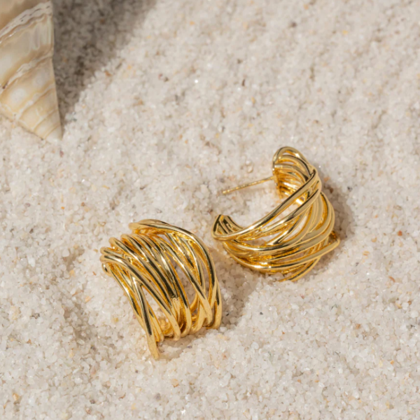Chunky Gold Abstract Hoop Earrings | Textured Wire Wrap Design