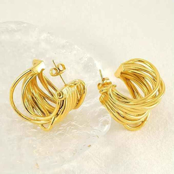 Chunky Gold Abstract Hoop Earrings | Textured Wire Wrap Design