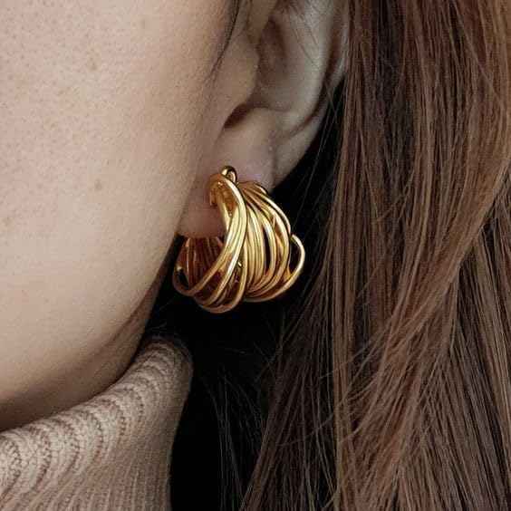 Chunky Gold Abstract Hoop Earrings | Textured Wire Wrap Design