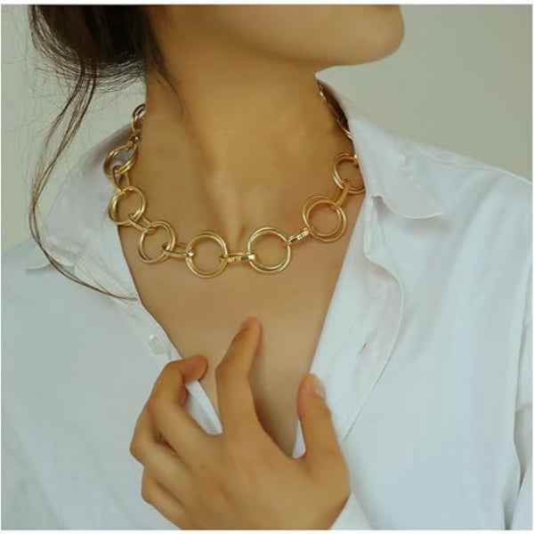 Chunky Gold Circle Link Choker Necklace | Bold Statement