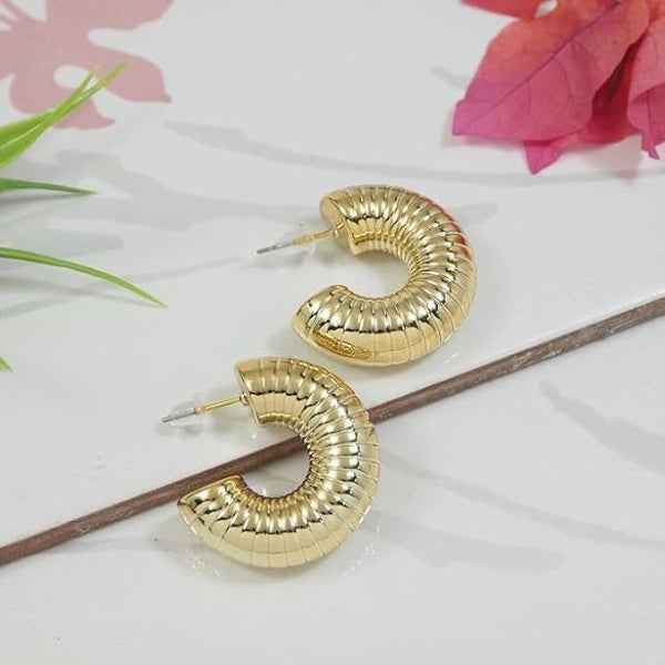 Chunky Gold Hoops | Ribbed Hoop Earrings | Modern Statement Jewelry