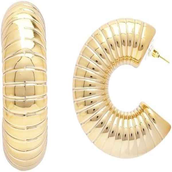 Chunky Gold Hoops | Ribbed Hoop Earrings | Modern Statement Jewelry