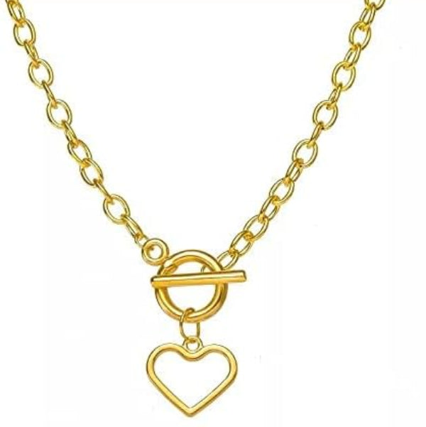 Gold Chunky Heart Necklace | Link Chain Toggle Clasp Jewelry - LA Miraya