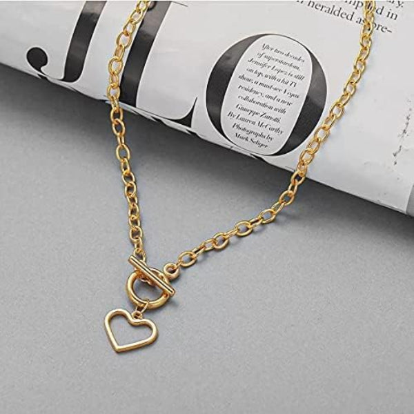 Gold Chunky Heart Necklace | Link Chain Toggle Clasp Jewelry - LA Miraya