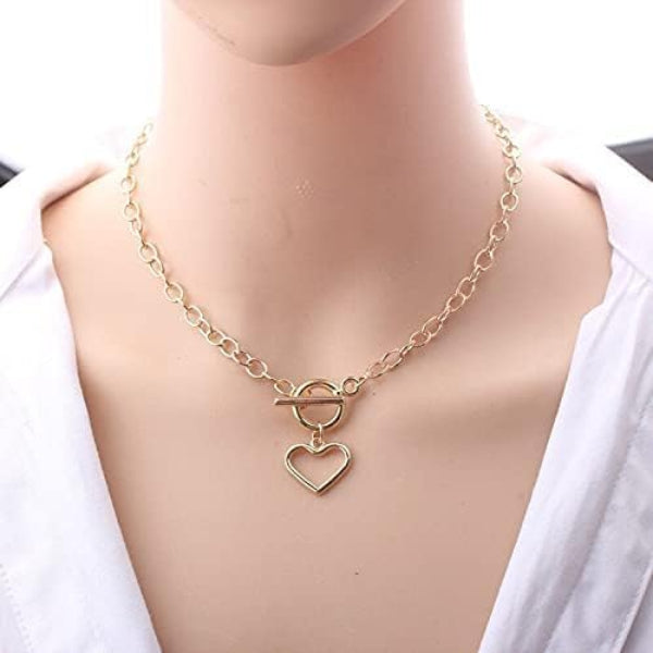 Gold Chunky Heart Necklace | Link Chain Toggle Clasp Jewelry - LA Miraya