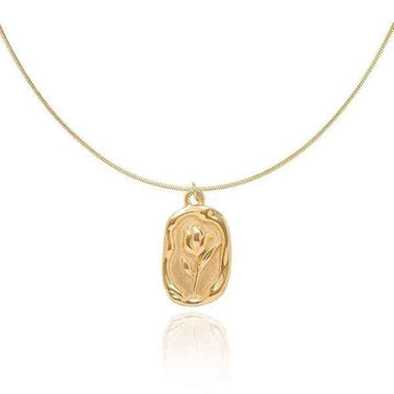 Classic Floral Tulip Coin Necklace | Chic Gold Heritage Jewelry