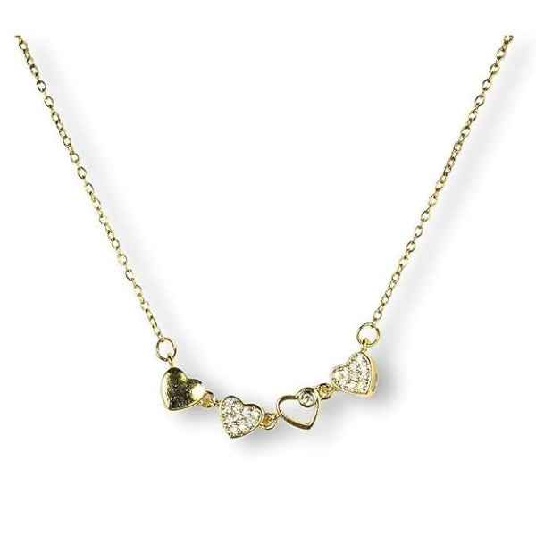 Gold Clover Heart Necklace - Shimmering Crystal Four Leaf Clover Set