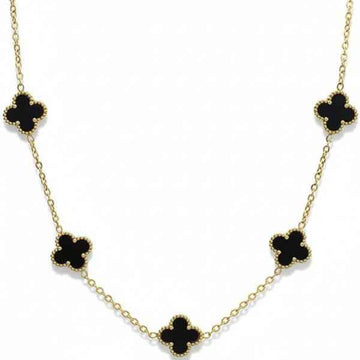Gold Clover Necklace | Black Onyx Jewelry | Dainty Chain Dangle