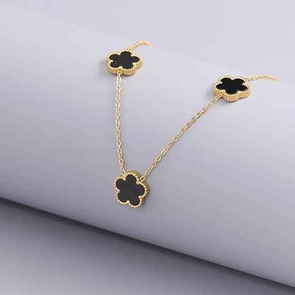 Gold Clover Necklace | Black Onyx Jewelry | Dainty Chain Dangle