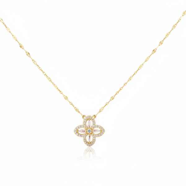 Clover Pendant Necklace - Sparkling Crystal Flower Charm Jewelry