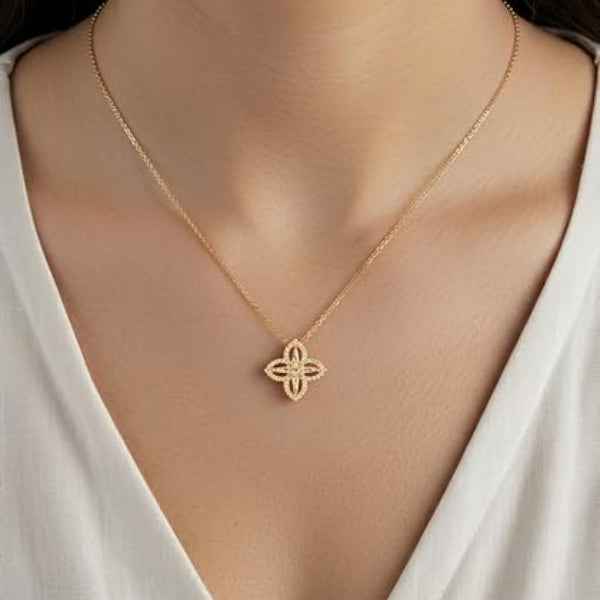 Clover Pendant Necklace - Sparkling Crystal Flower Charm Jewelry