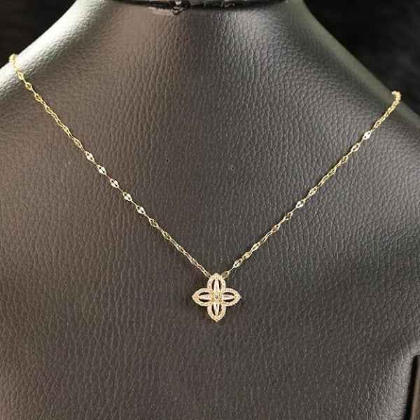 Clover Pendant Necklace - Sparkling Crystal Flower Charm Jewelry