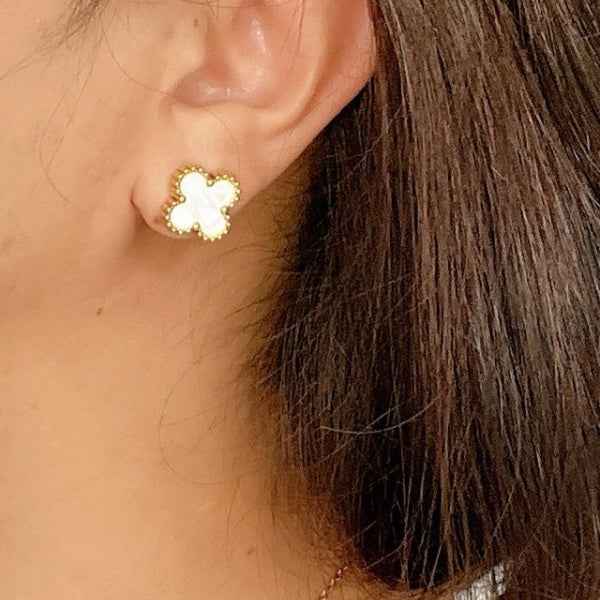 Clover Stud Earrings - Mother of Pearl Jewelry & Gold Alhambra Studs