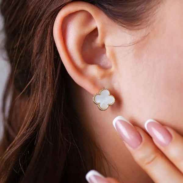Clover Stud Earrings - Mother of Pearl Jewelry & Gold Alhambra Studs