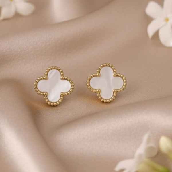Clover Stud Earrings - Mother of Pearl Jewelry & Gold Alhambra Studs