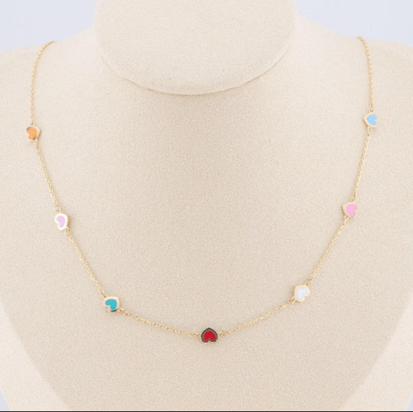 Colorful Heart Station Gold Necklace | Playful & Chic Dainty Chain - LA Miraya