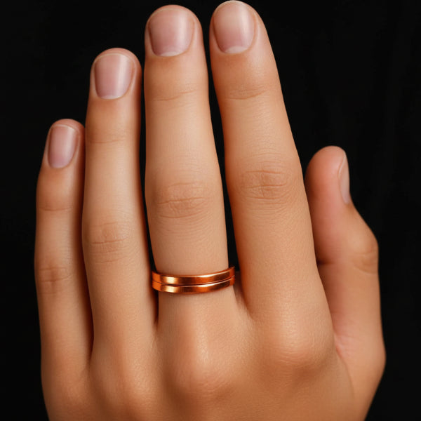 Copper Bypass Ring - Shimmering Rose Gold Tone Adjustable Band Ring
