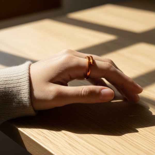 Copper Bypass Ring - Shimmering Rose Gold Tone Adjustable Band Ring