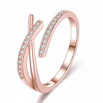 Cross Wrap Rose Gold Ring - Sparkling Adjustable Finger Ring for Her