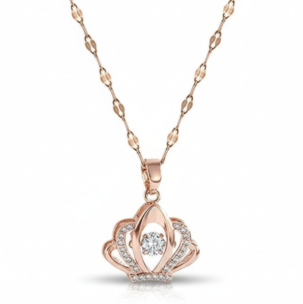 Rose Gold Crown Pendant Necklace | Dancing Stone Crystal Jewelry - LA Miraya