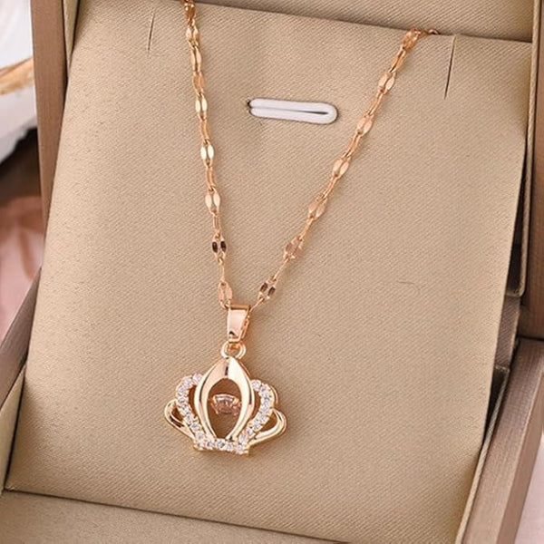 Rose Gold Crown Pendant Necklace | Dancing Stone Crystal Jewelry - LA Miraya