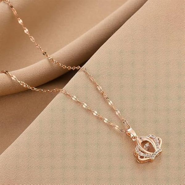 Rose Gold Crown Pendant Necklace | Dancing Stone Crystal Jewelry - LA Miraya