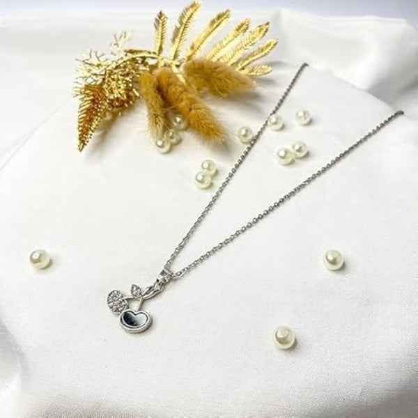 Dazzling Cherry Pendant Necklace | Crystal Silver Chain Jewelry Gift