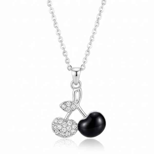 Dazzling Cherry Pendant Necklace | Crystal Silver Chain Jewelry Gift