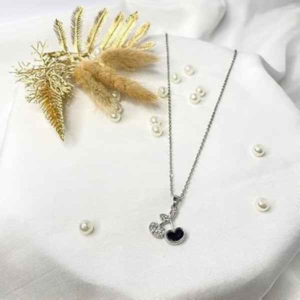 Dazzling Cherry Pendant Necklace | Crystal Silver Chain Jewelry Gift