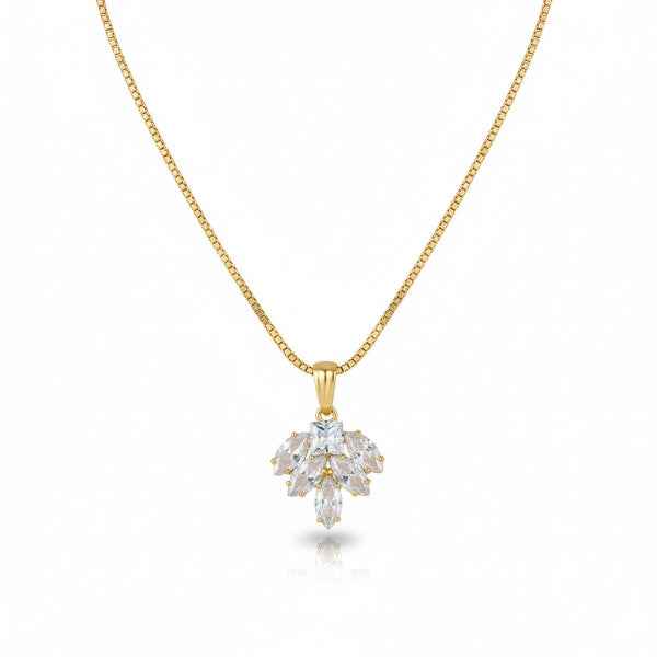 Gold Crystal Cluster Necklace - Shimmering Marquise Pendant