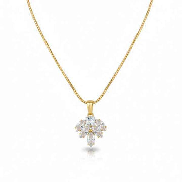 Gold Crystal Cluster Necklace - Shimmering Marquise Pendant